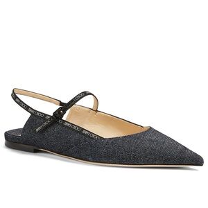 Jimmy Choo Logo Ree Slingback Denim Flats 37.5
